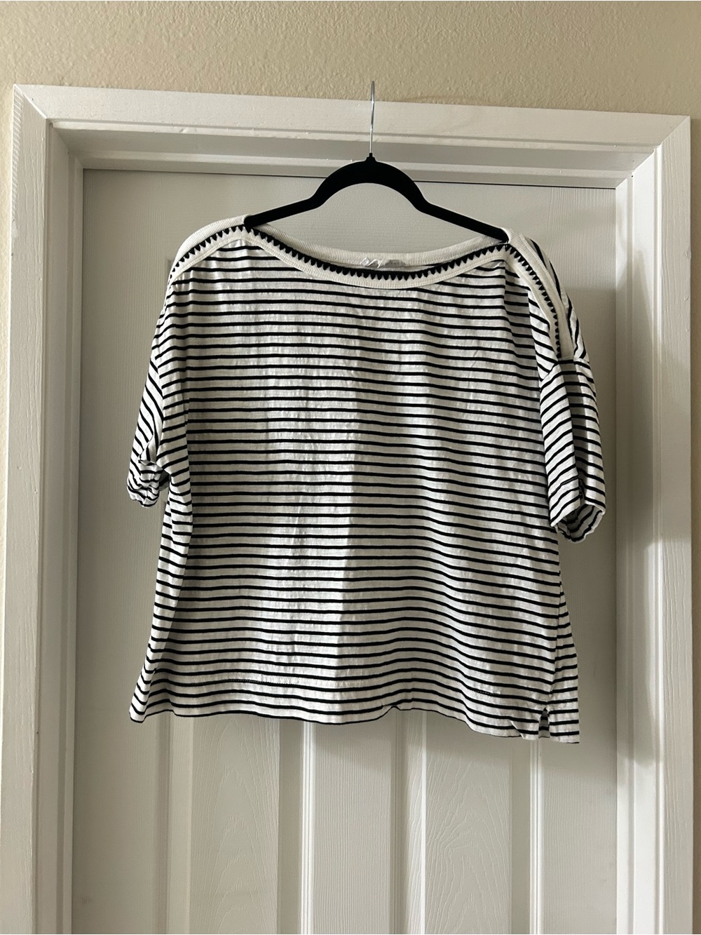 Jane and Delancey Black & White Striped Boatneck Tee